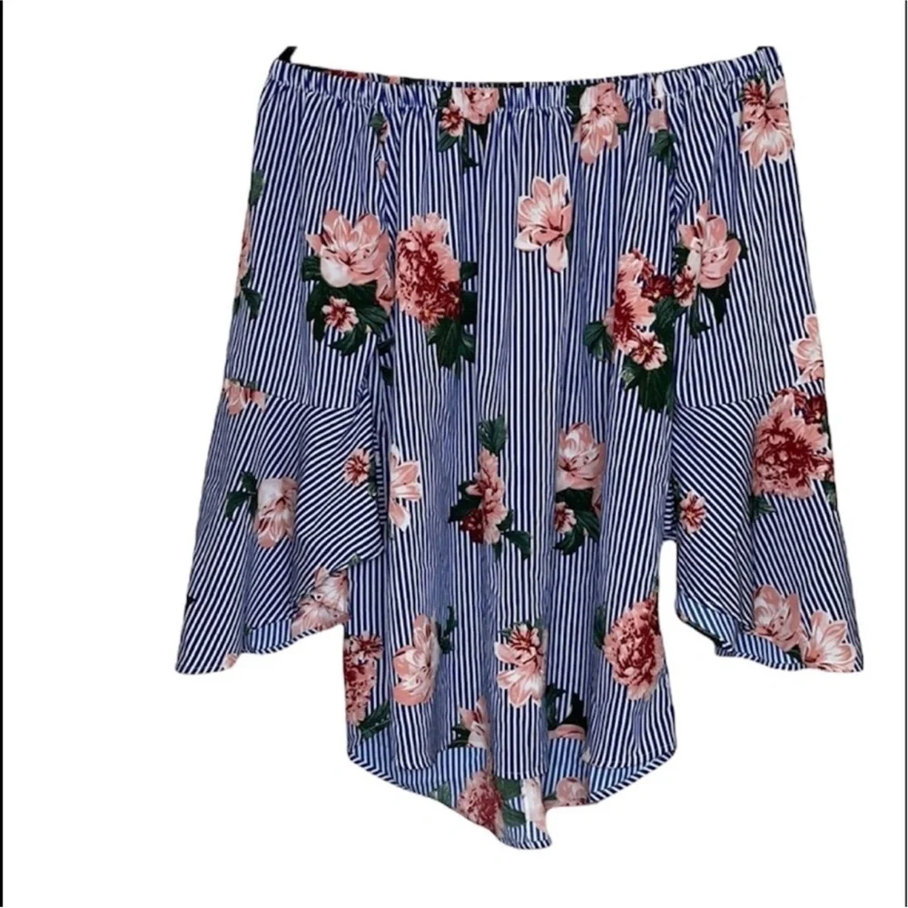 MPH Collection Chic Floral and Striped Women's Off Shoulder Top Size 1X
